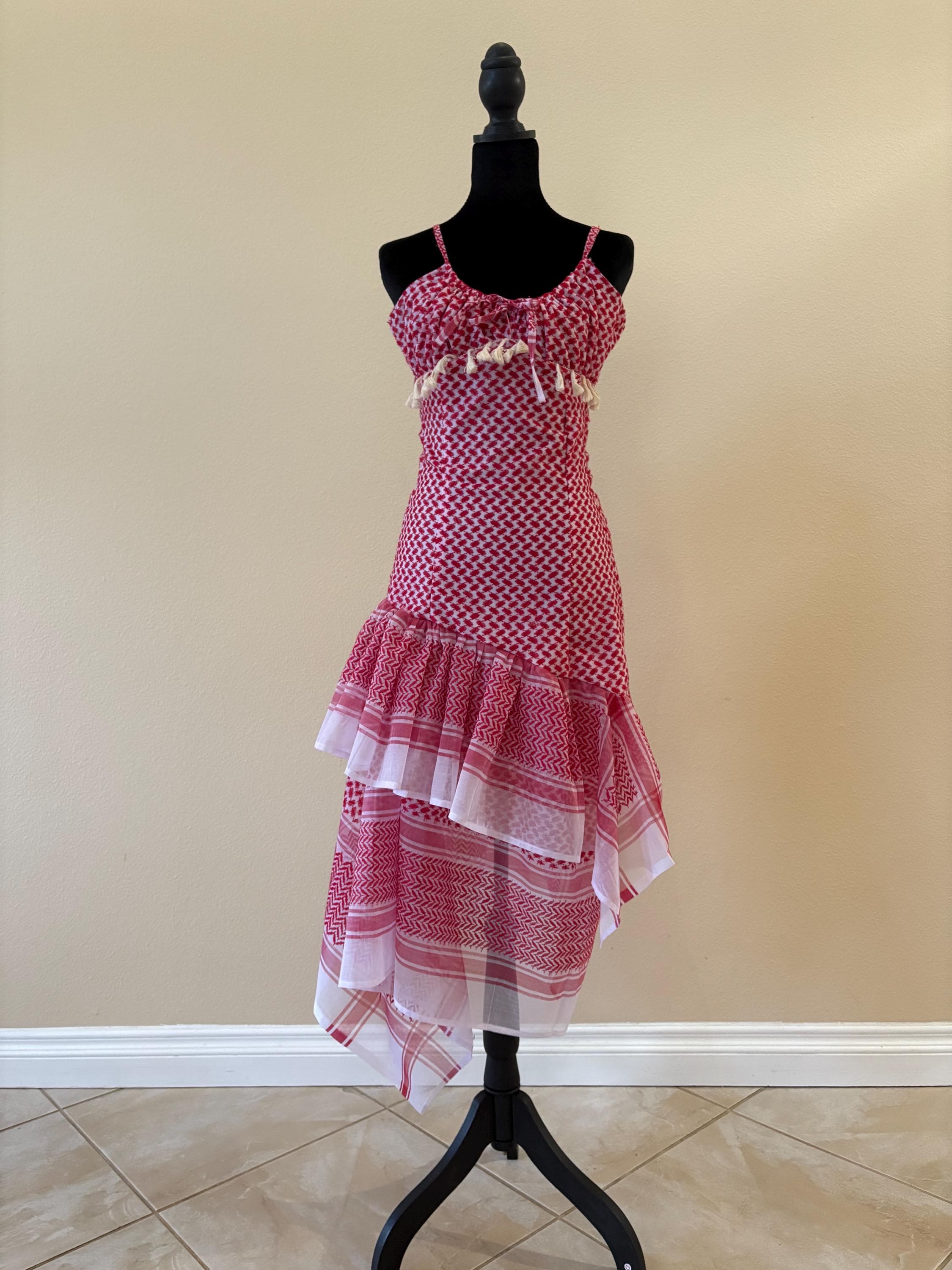 open lace back dress Red and Black Keffiyeh Scarf
