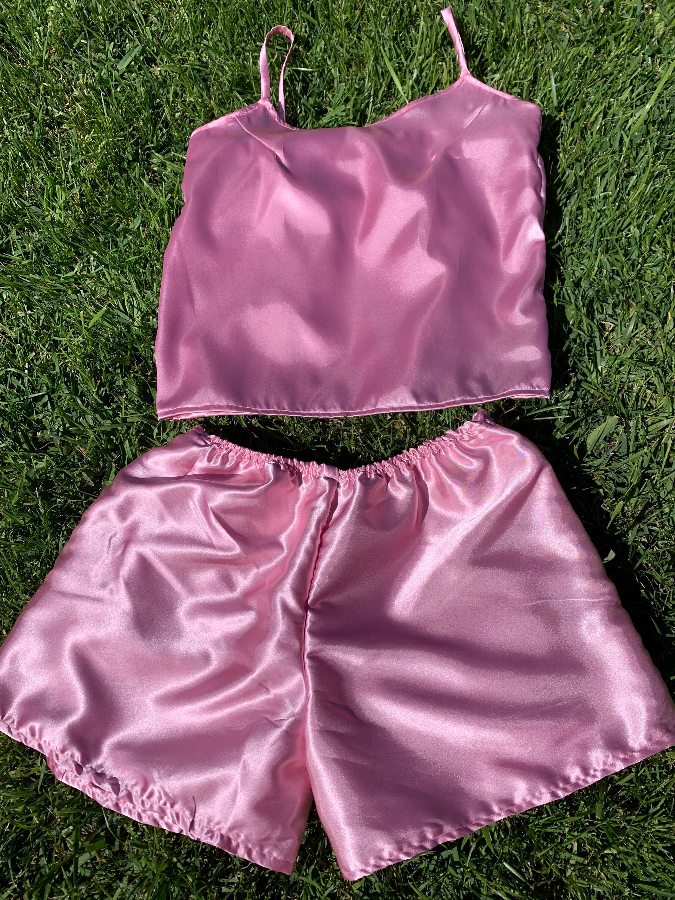 Silk pajama set tank top and shorts Etsy