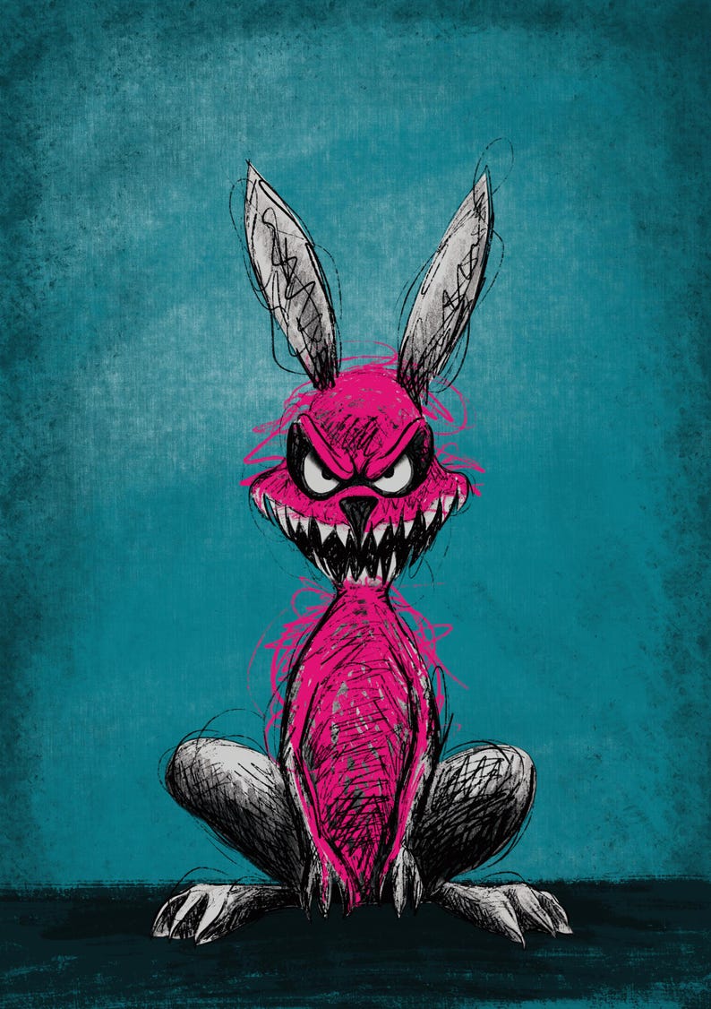 Spooky Rabbit Painting Creepy Pink Bunny Art Print – Gothic Horror Illustration (digital ...