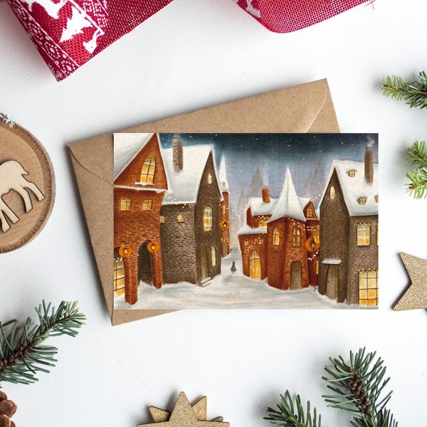 Christmas card, Christmas village