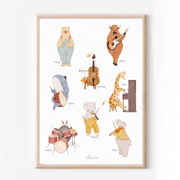 Imagier instrument, musique, poster affiche apprentissage chambre bebe enfant, animaux