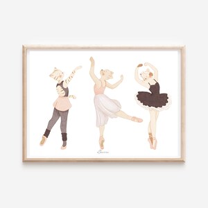 Cartel de la habitación de la bailarina del bebé, cartel de bailarina infantil, decoración de la pared de la habitación del bebé, regalo de nacimiento del gato imagen 2