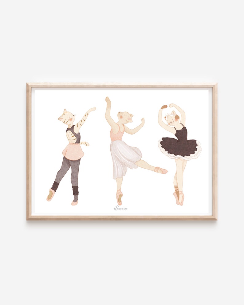 Cartel de la habitación de la bailarina del bebé, cartel de bailarina infantil, decoración de la pared de la habitación del bebé, regalo de nacimiento del gato imagen 2