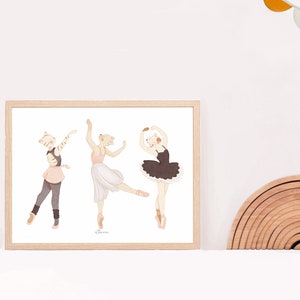 Cartel de la habitación de la bailarina del bebé, cartel de bailarina infantil, decoración de la pared de la habitación del bebé, regalo de nacimiento del gato imagen 1