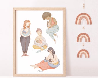Cartel de lactancia materna, decoración madre y bebé.