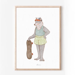 Póster monopatín habitación infantil, decoración habitación bebé.