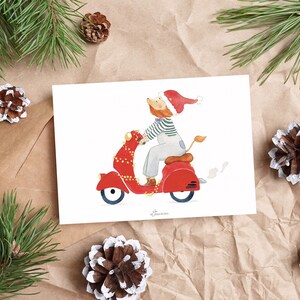 Carte de noël lion scooter, carte vœux animaux