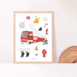 Cartel de bombero, decoración de la habitación del niño, libro de imágenes de bombero de animales de nacimiento de bebé