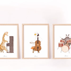 Lote de 3 carteles, carteles de animales para habitación de bebé, carteles de música, decoración de habitación de bebé, nacimiento