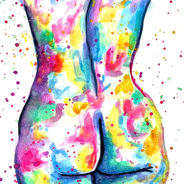Cheeky Body Positive Art, naked lady, female body, positive art poster, female body painting, valentines day gift, body art, nudie, nudis