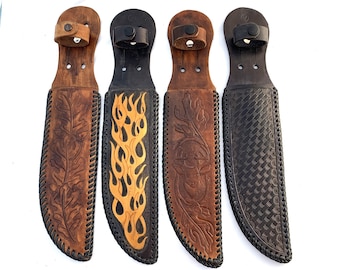 Leather Knife Sheath for 7" blade; Tooled Sheath Handmade in Canada