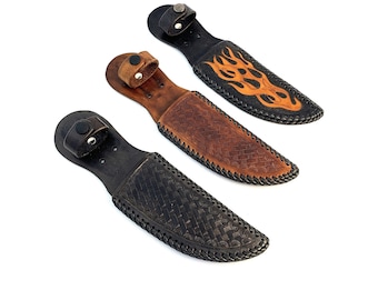 Leather Knife Sheath for 5" Blade; Tooled Sheath Handmade in Canada