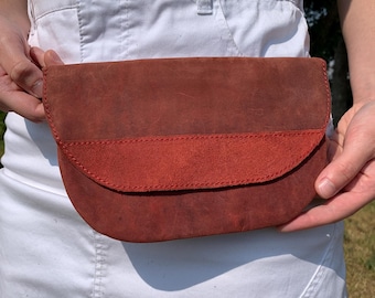 Leather Hip Purse; Hip Bag with Buckle Handmade in Canada