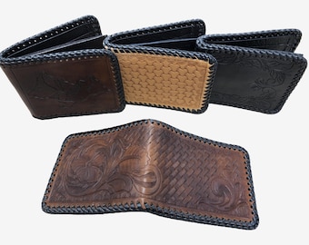 Hand Tooled Leather Bifold Wallet Handmade in Canada