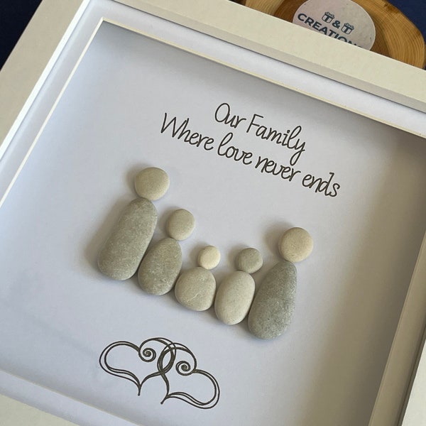 Pebble art family - unique gift - family gift - framed gift - handmade - pebble art gift