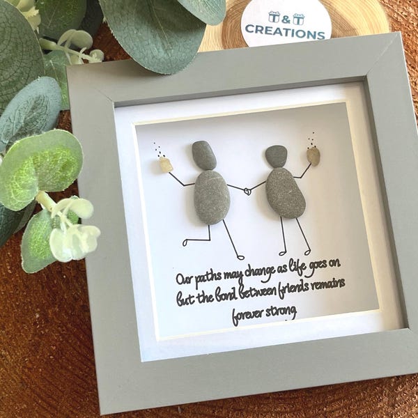 Handmade Pebble Art Friendship Gift: Framed Unique Present - Gift for friends, gift idea