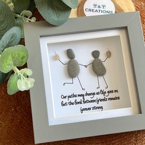 Mini Pebble art - Friends gift - unique gift idea - handmade - Friendship - Pebble art - Framed gift - Friendship quote - Distance friend