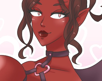 Valentine's Day Yui 5x7 Satin Finish Print Mature Original Anime Inspired Art Yokai Demon Girls Kitsune Oni