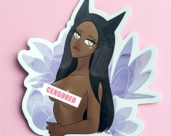 Autumn Crocus Shizuka 3.5" Matte Vinyl Sticker Original Black Japanese Anime Inspired Kitsune Girl OC Flower Art Decal Mature Adult Only