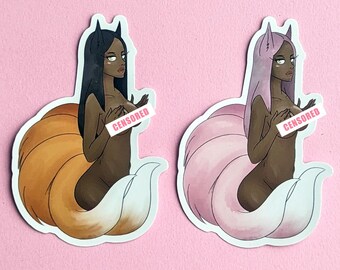 Shizuka 3.5" Matte Vinyl Sticker Original Black Anime Girl Kitsune OC Japanese Folklore Inspired Mature Adult Only