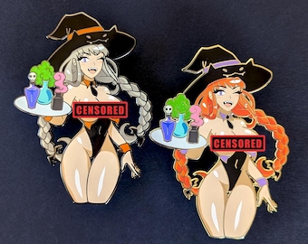 3.5" Halloween Witch Enamel Pin - Limited Edition Original Anime Inspired OC Potion Girl Bunny Suit Sexy Mature Fantasy Art