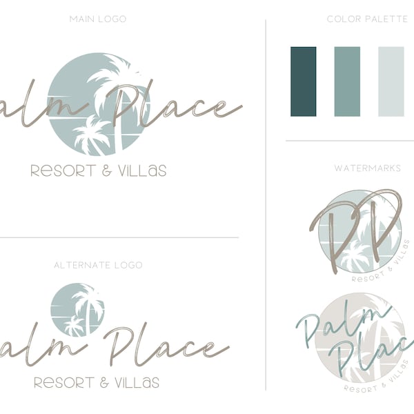 Premade Logo Design | Professional Logo Design | Photography Logo | Designer Logo | Business Logo | Tropical Logo | Ocean | Palm Tree Logo