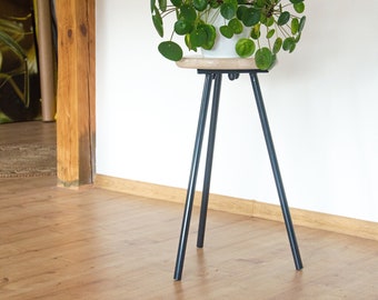 Medium+ modern plant stand, stone plant stool, side table, gift for plant lover, fall housewarming gift, boho home decor, Patio rustic stand