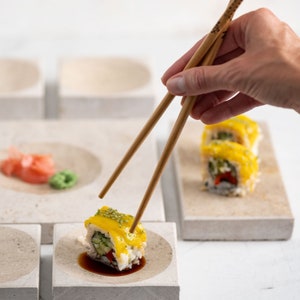 Large square sushi set, sushi serving set, beige sushi set, sushi plate, sushi gift set, Japanese set, handmade gift
