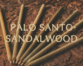 PALO SANTO + SANDALWOOD, Natural long incense, Pure organic Sandalwood Incense Sticks to Purify, Protect and Bless, Meditation focus rituals