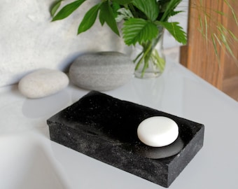 Black stone soap dish for bathroom, minimalist stone soap holder, modern black soap saver, kitchen soap tray