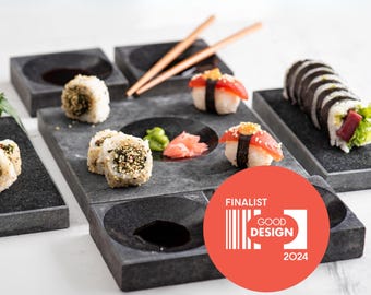 Large black sushi set, Awarded Design, square sushi serving set, black stone sushi set, sushi plate, sushi gift set, Japanese sushi plates