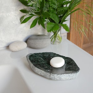 Green modern soap dish, kitchen soap tray, tropical shower stone soap dispenser, beautiful natural stone design