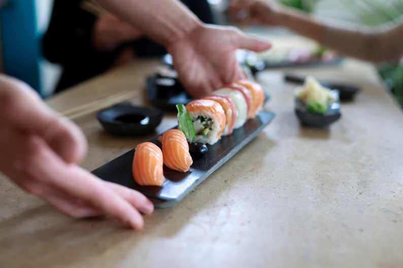 Small Black Stone Sushi Set Sushi Serving Set Sushi Party Etsy