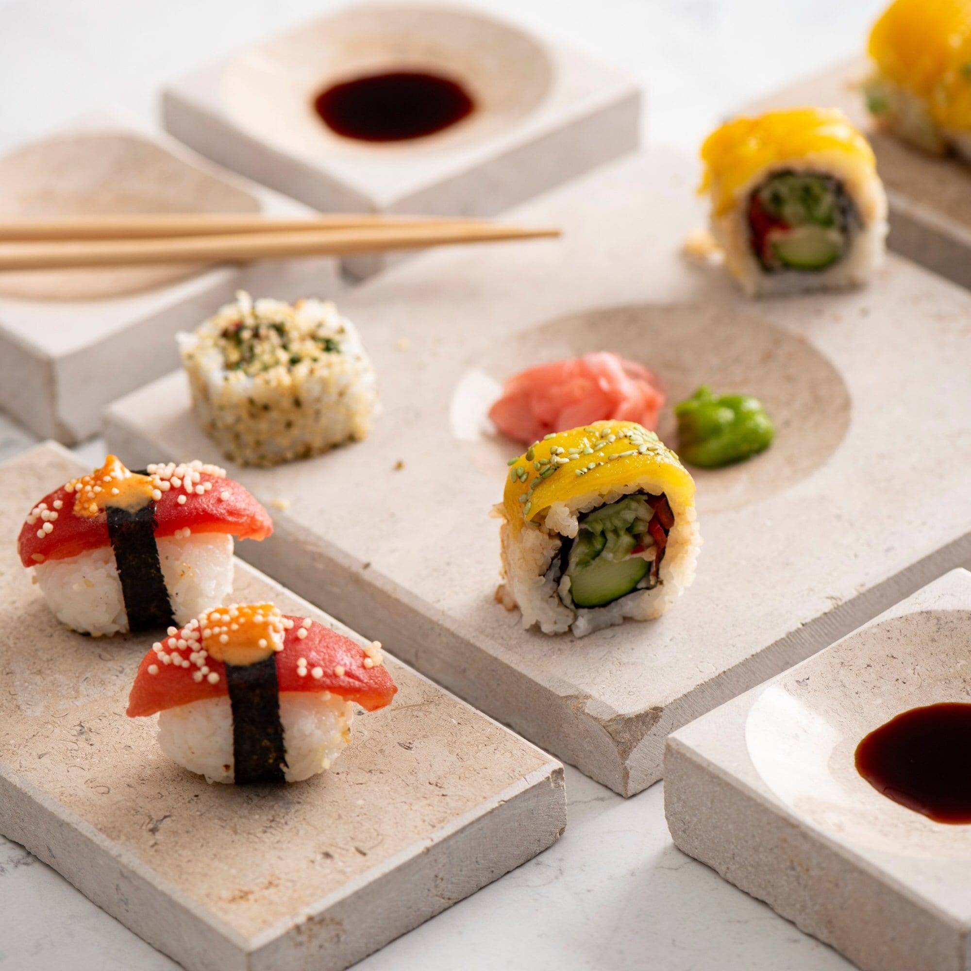 Lot de 5 Kit Sushi Complet Appareil à Sushi pour Débutants Bazooka à Sushis  Avec Tapis Sushi Appareil a Sushi Rouleau à Sushis en Bambou Kit de Sushis  à Faire Soi-même (Bleu) 