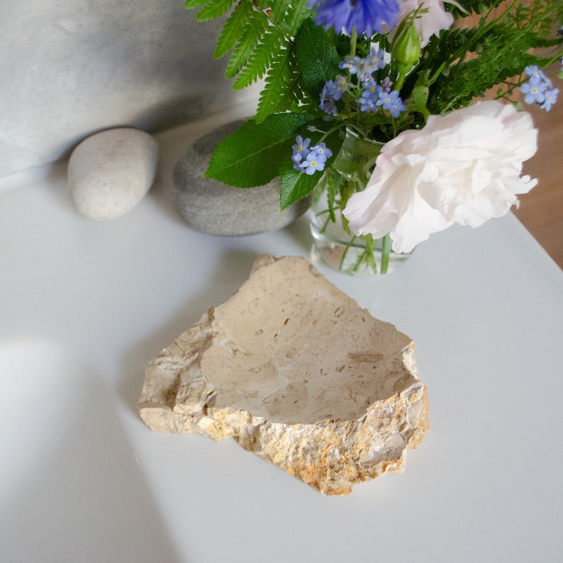 Beige marble soap dish with live edges, kitchen soap tray, rustic unique soap accessories for bathroom image 3