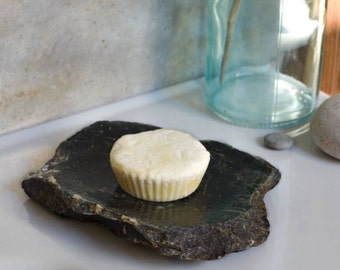 Green stone soap dish, modern handcrafted stone soap saver for bathroom sink