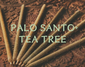 PALO SANTO + TEA Tree Leaf Oil, Natural long incense sticks to cleansing and purify, 100% pure organic, Aromatic meditation yoga accessories