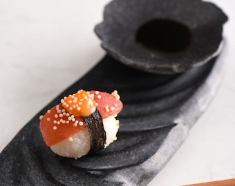 Serving set carved in black stone, handcrafted serving set, exclusive restaurant tableware, black luxury kitchen gift, unique plate gift set