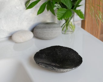 Minimalist stone soap dish for bathroom, simply modern black soap saver, natural stone soap holder, kitchen soap tray