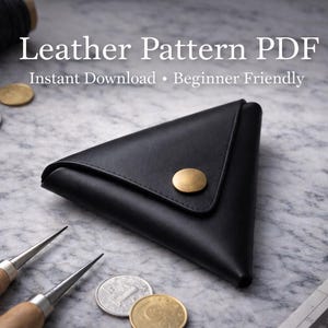Modello PDF per portamonete in pelle triangolare - Modello digitale per lavorazione della pelle - Modello fai da te per piccola borsa - Download immediato - Portafoglio origami