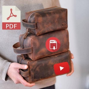 Padrão de bolsa de higiene de couro. Padrão de pdf do kit Dopp. Modelo de kit Dopp. Modelo de bolsa de higiene