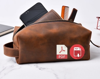 Toiletry bag pattern. Groomsmen bag. Dopp kit PDF pattern. Leather handbag PDF pattern. Barber bag pattern. 3 size leather bag template.