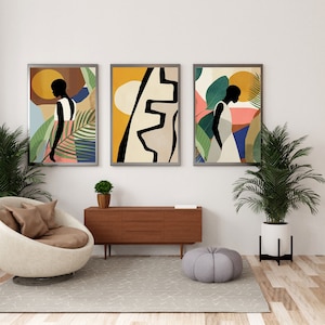 African Wall Art, Nordic Style Meets Africa Abstract, African Woman Art (Set of 3)