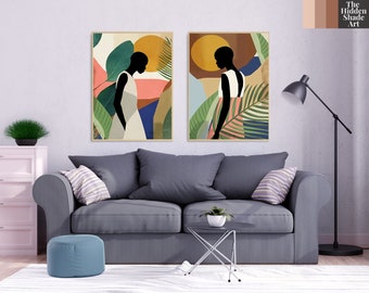 African Wall Art, Nordic Style Meets Africa Abstract, Traditional African Art, African Woman Art, African Decor, African Prints (Set of 2)