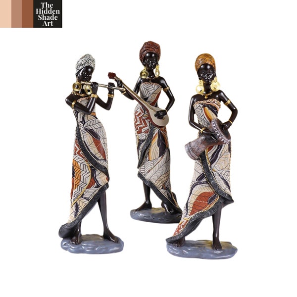 African Woman Musician Statue, Modern Art Figure, African Statue, African Woman Ornament, African Woman Sculpture