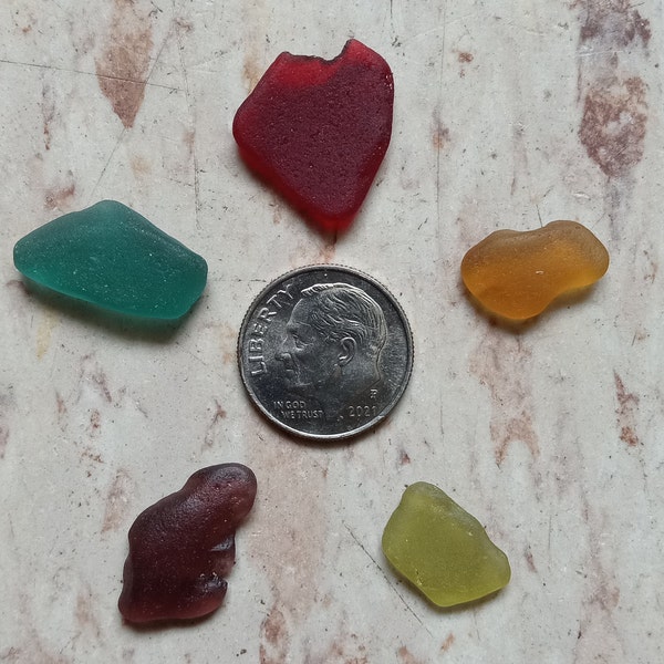 Lot of 5 RARE Genuine Surf Tumbled Sea Beach Glass Pieces From Puerto Rico