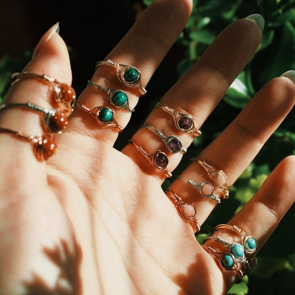 Crystal rings | anelli pietre | handmade wire wrapped rings | boho rings | anelli in rame | hippie jewelry | anelli artigianali | pietre