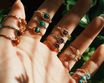 crystal rings | stone rings | handmade wire wrapped rings | boho rings | copper rings | hippie jewelry | handcrafted rings | stones