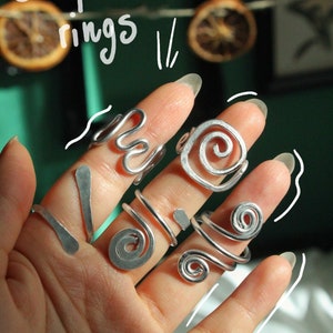 Anéis de arame boho, anéis de espiral, anéis espirais, anéis hippie, anéis ajustáveis, anéis de arame enrolado, anéis de alumínio, anéis empilháveis