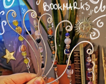 Crystal bookmarks, witchy bookmarks, hippie bookmarks, cottagecore bookmarks, handmade bookmarks, whimsigoth crystals